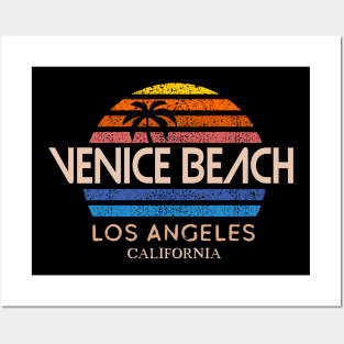 Venice Beach Vintage retro sun sunset stripes distressed 80s eighties Posters and Art